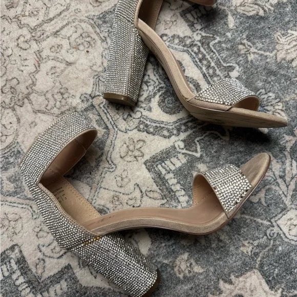 Call It Spring Silver Rhinestone Block Heel Sandals - Picture 4 of 6